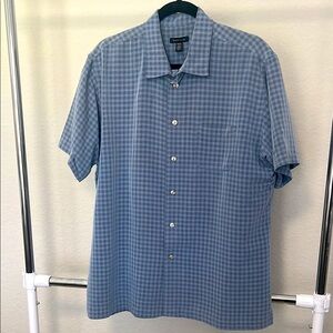 Van Heusen Blue Plaid Short Sleeve Men's Shirt